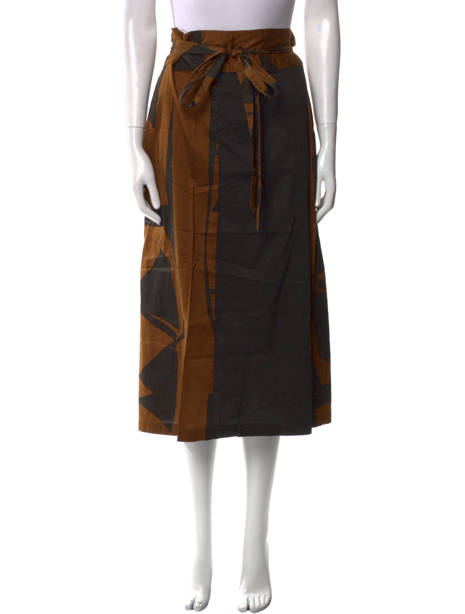 Black Crane Graphic Print Midi Length Skirt