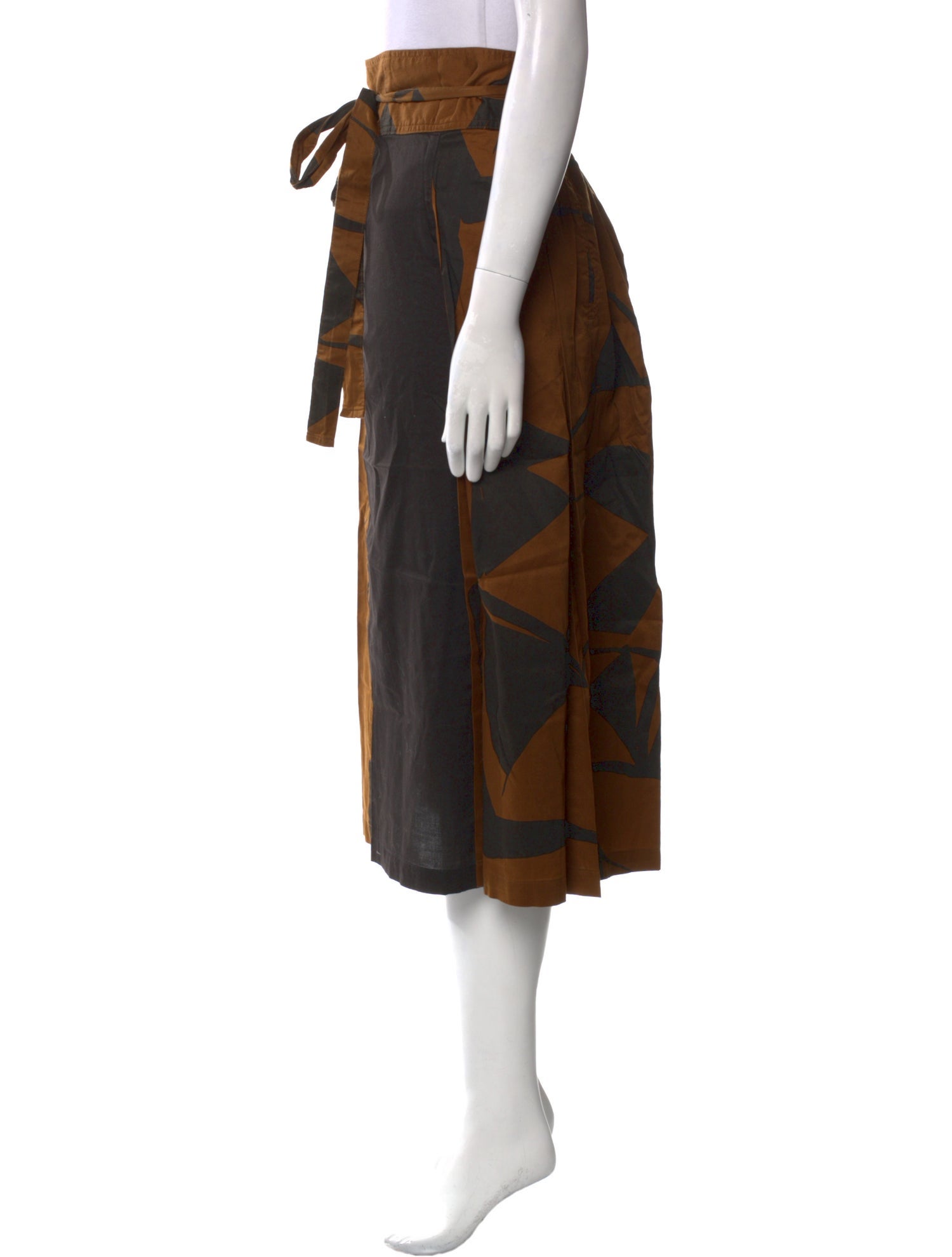 Black Crane Graphic Print Midi Length Skirt