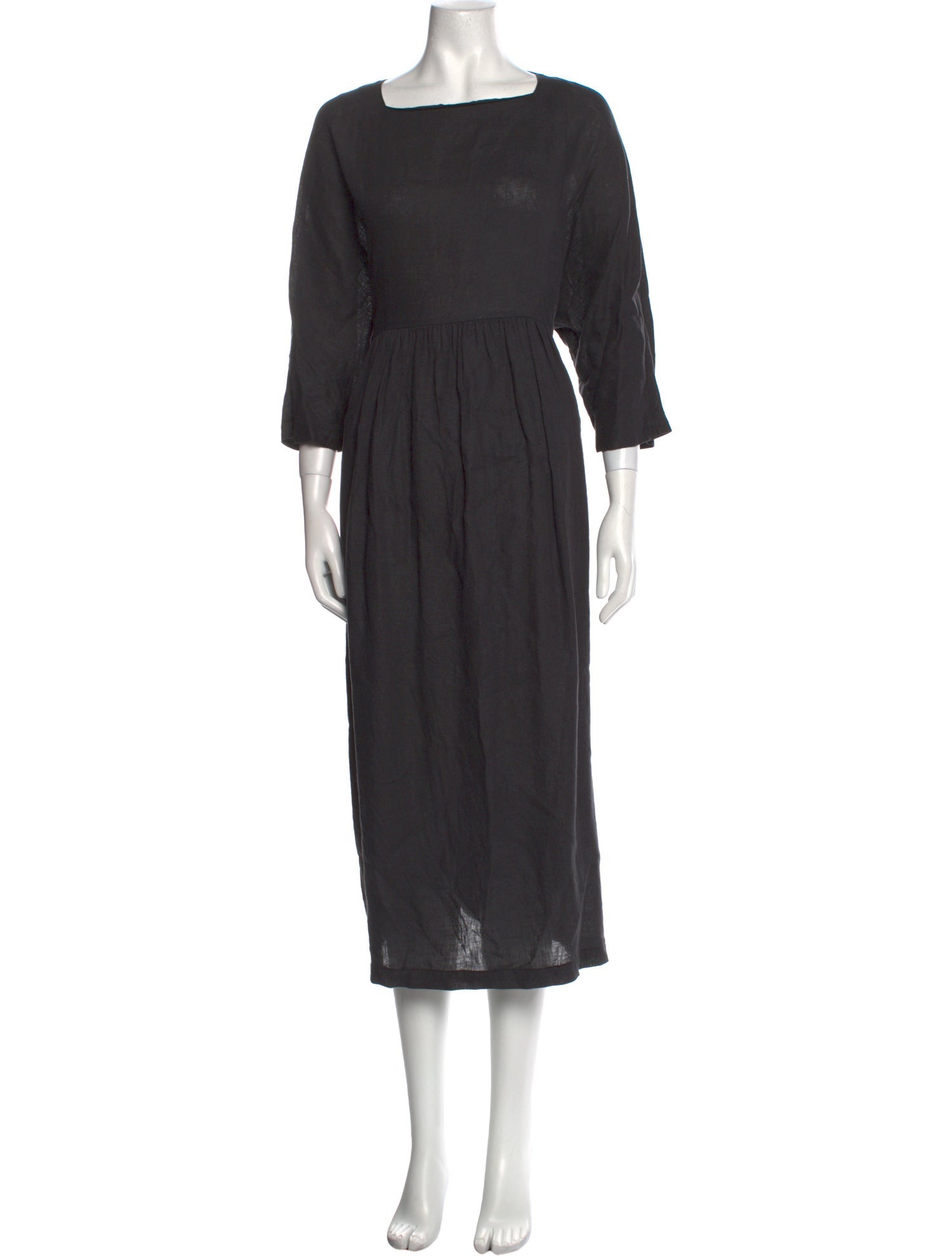 Black Crane Linen Long Dress