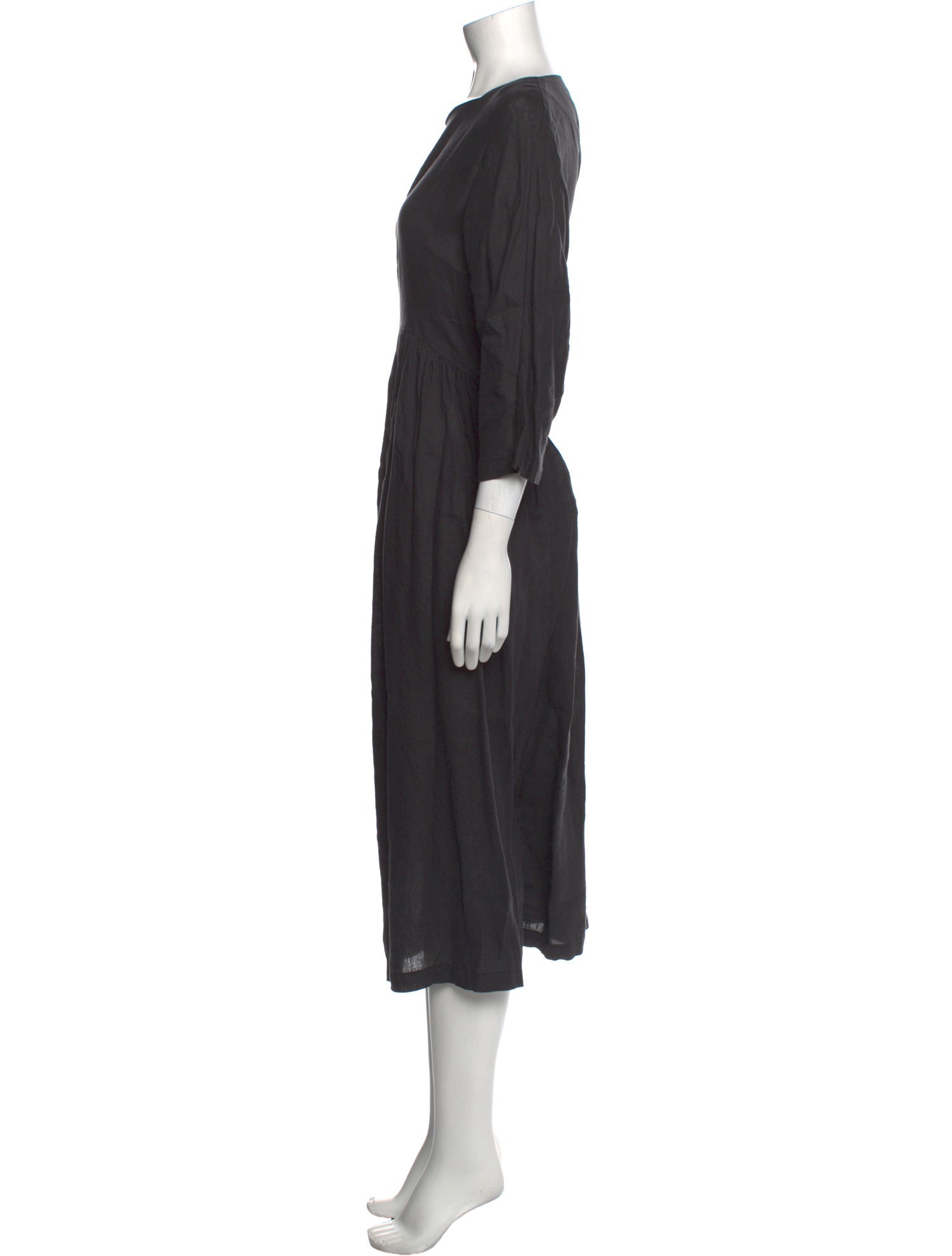 Black Crane Linen Long Dress