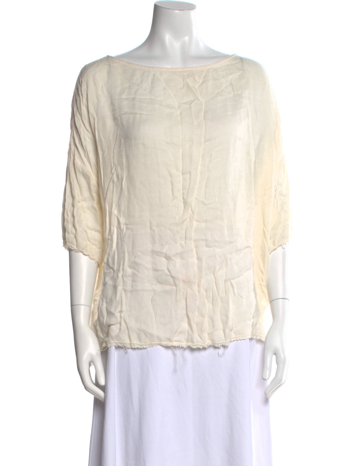 Black Crane Bateau Neckline Three-Quarter Sleeve Blouse