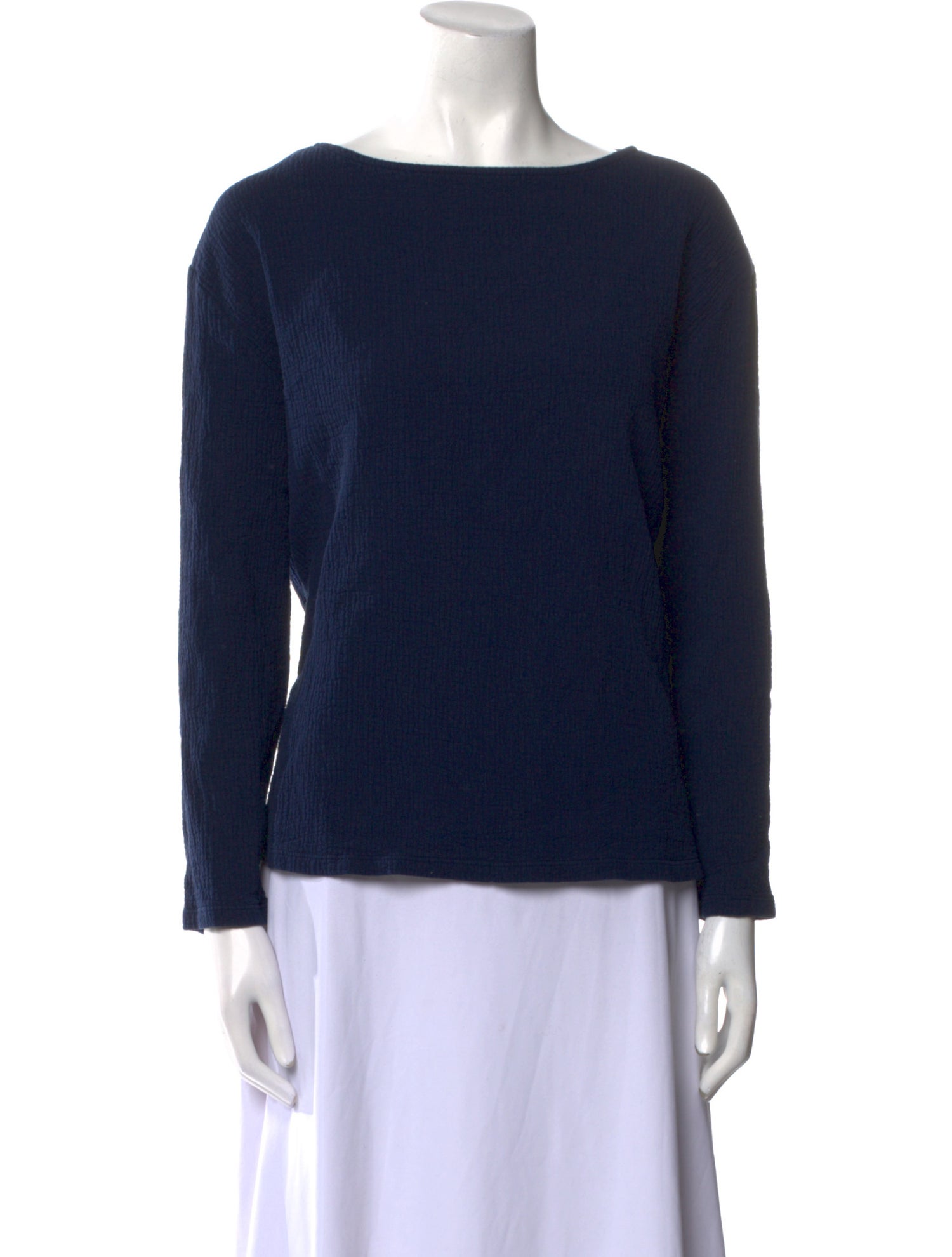 Black Crane Bateau Neckline Long Sleeve Top