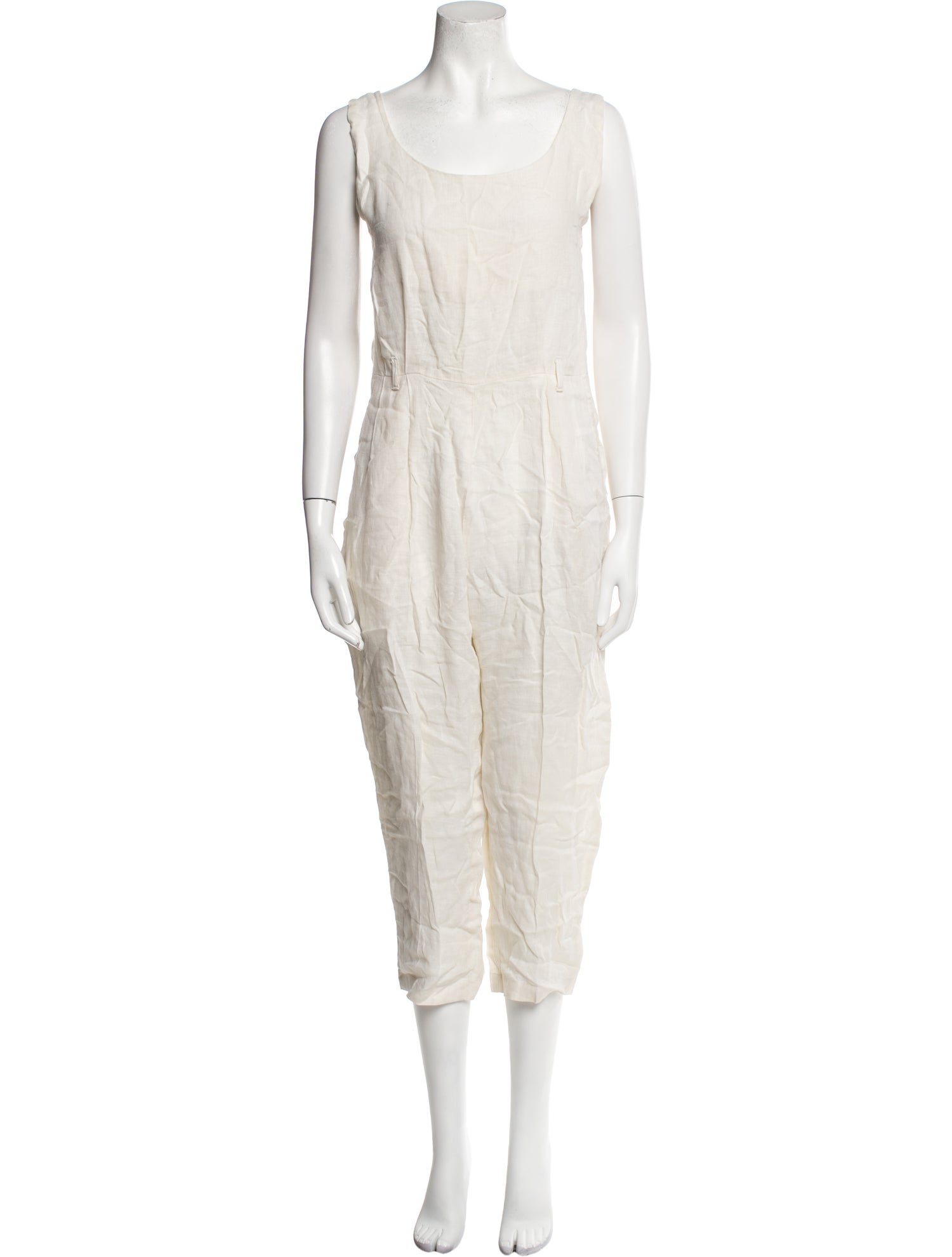 Black Crane Linen Scoop Neck Jumpsuit