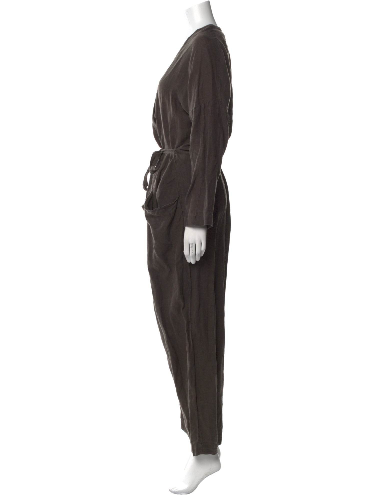 Black Crane Linen V-Neck Jumpsuit