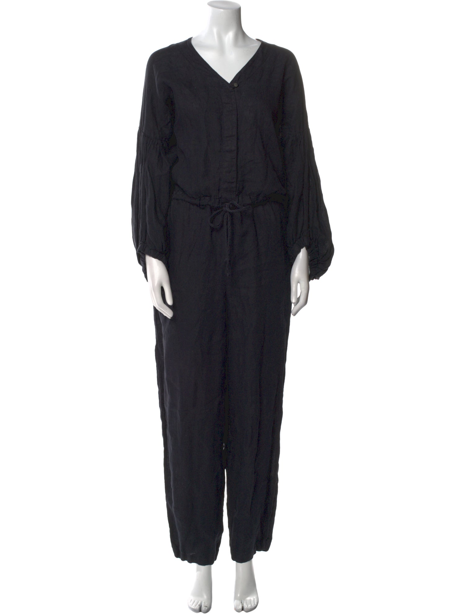 Black Crane Linen V-Neck Jumpsuit