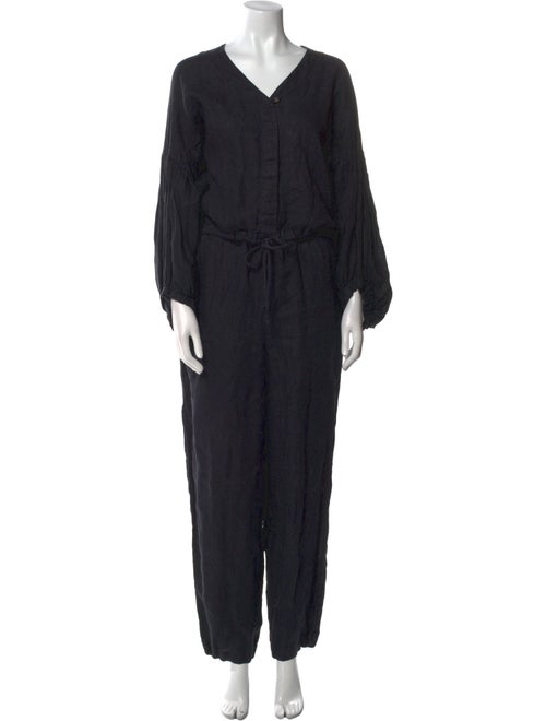 Black Crane Linen V-Neck Jumpsuit