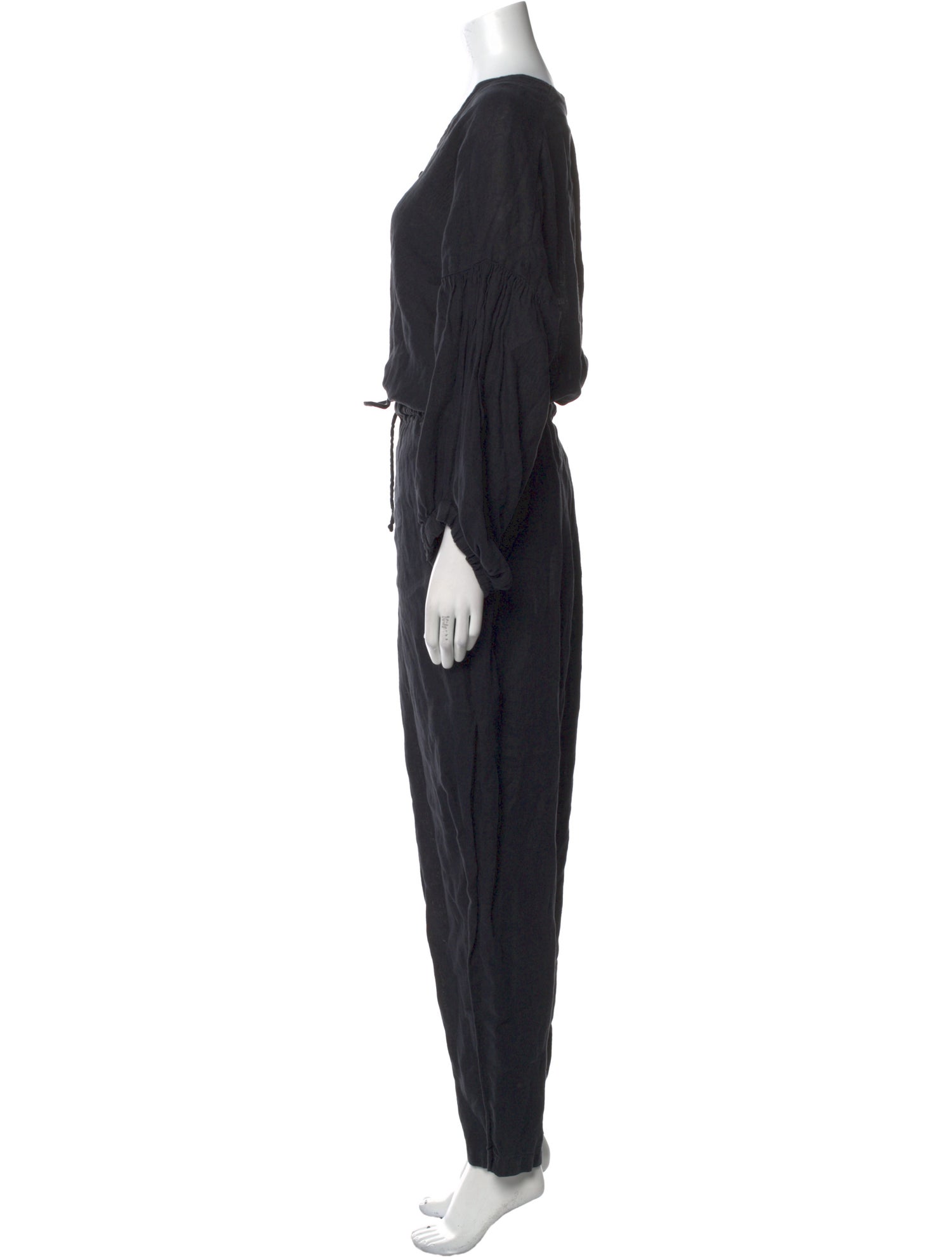 Black Crane Linen V-Neck Jumpsuit