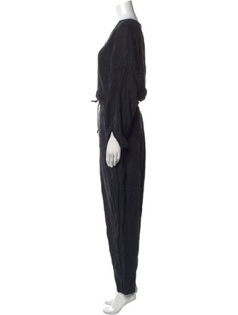 Black Crane Linen V-Neck Jumpsuit