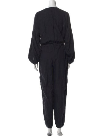 Black Crane Linen V-Neck Jumpsuit