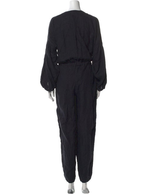 Black Crane Linen V-Neck Jumpsuit