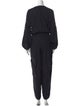 Black Crane Linen V-Neck Jumpsuit