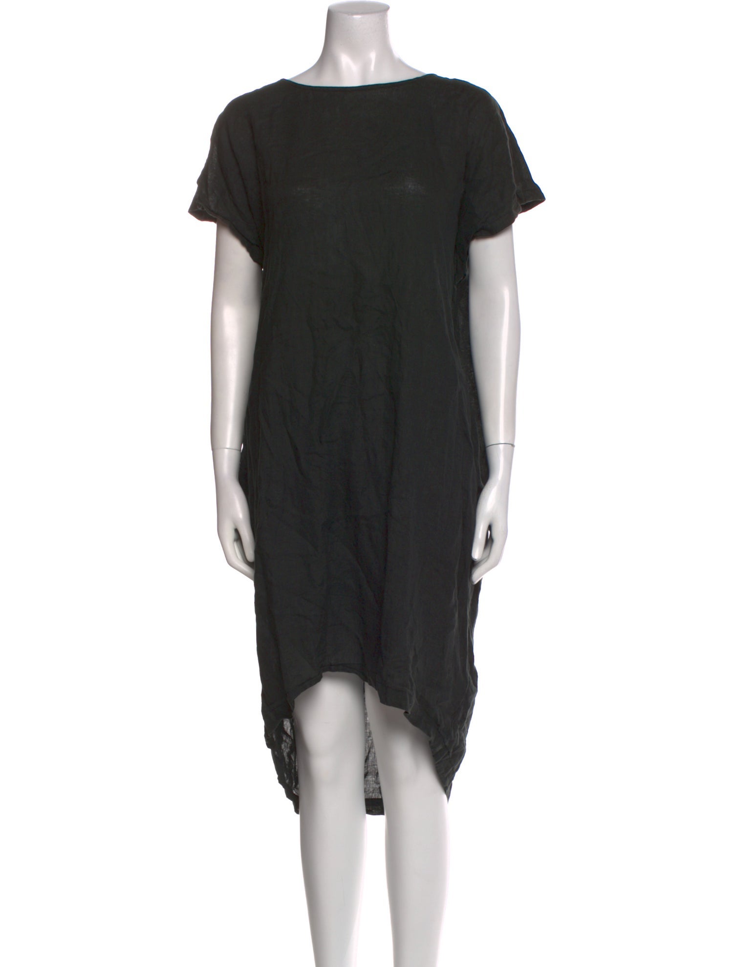 Black Crane Linen Midi Length Dress