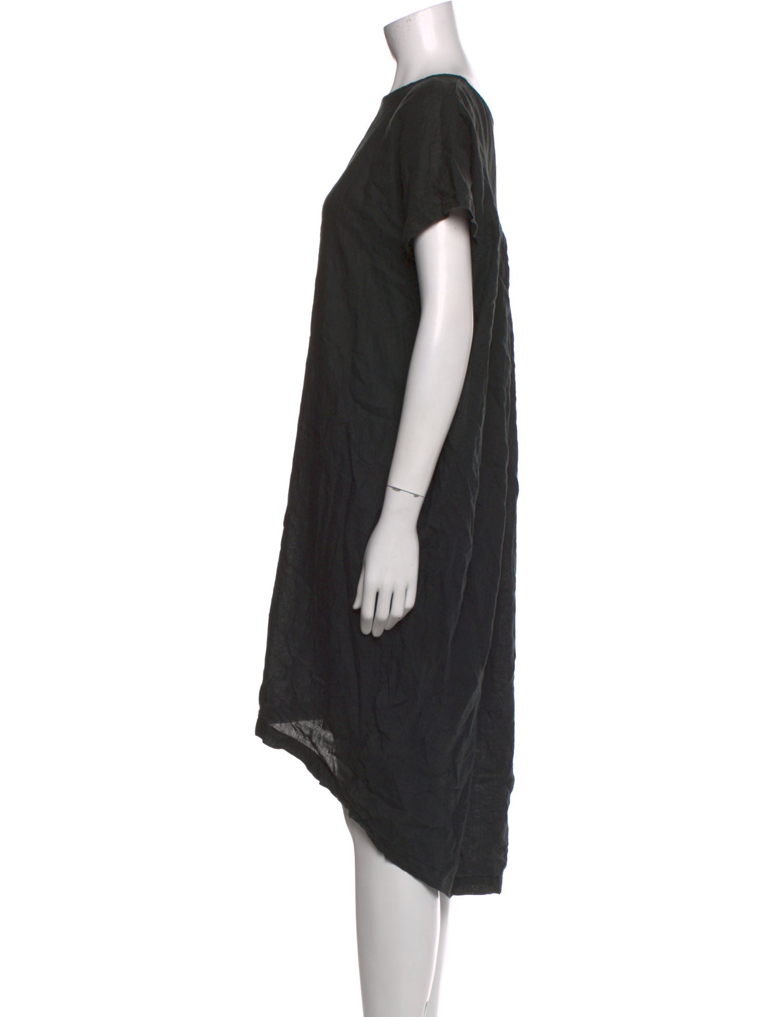 Black Crane Linen Midi Length Dress