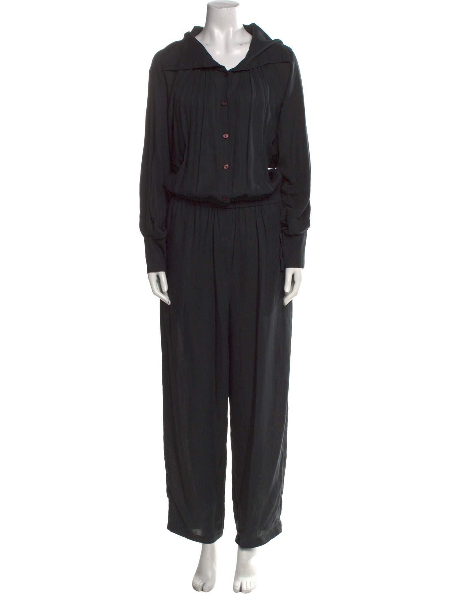 Black Crane Linen V-Neck Jumpsuit
