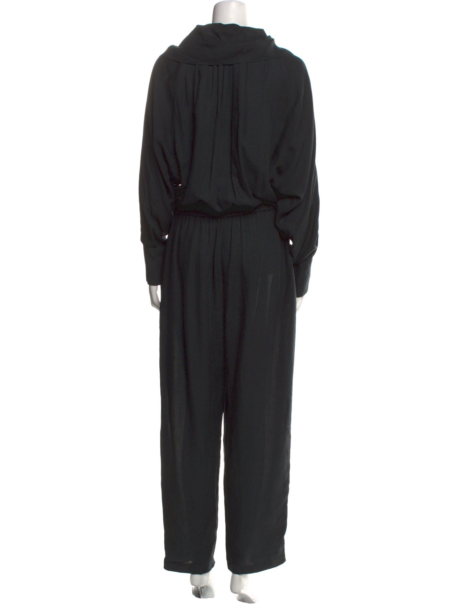 Black Crane Linen V-Neck Jumpsuit