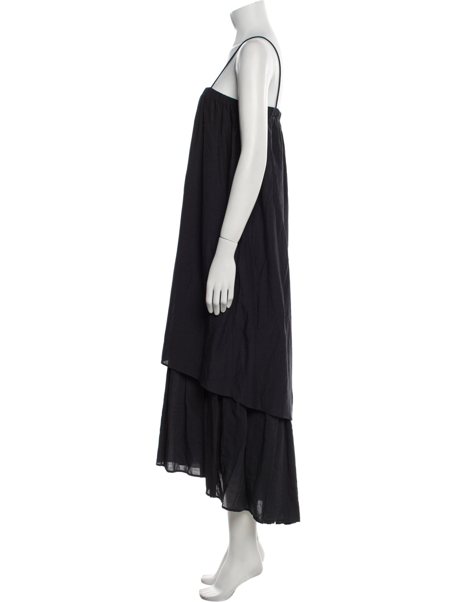Black Crane Square Neckline Long Dress