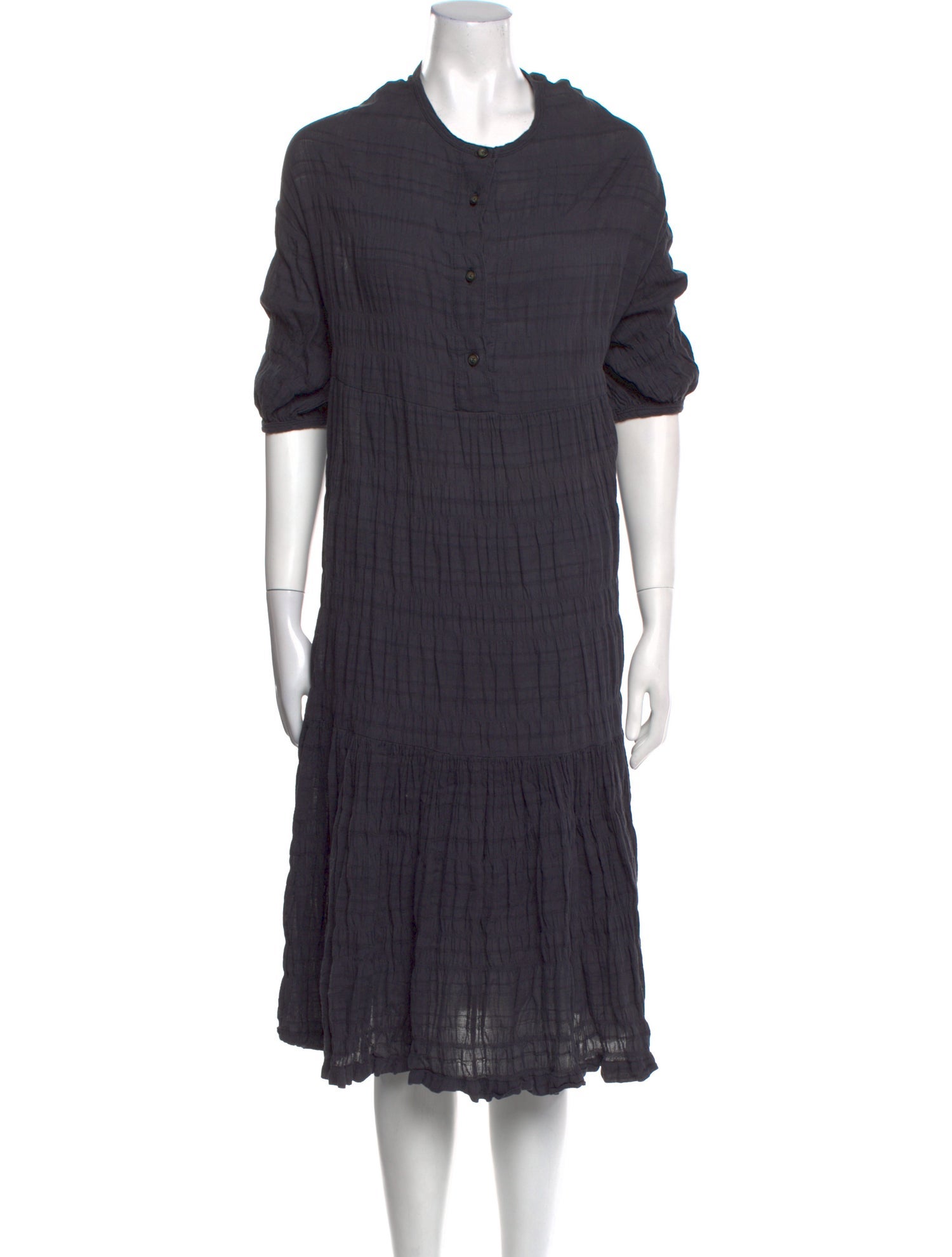 Black Crane Crew Neck Midi Length Dress