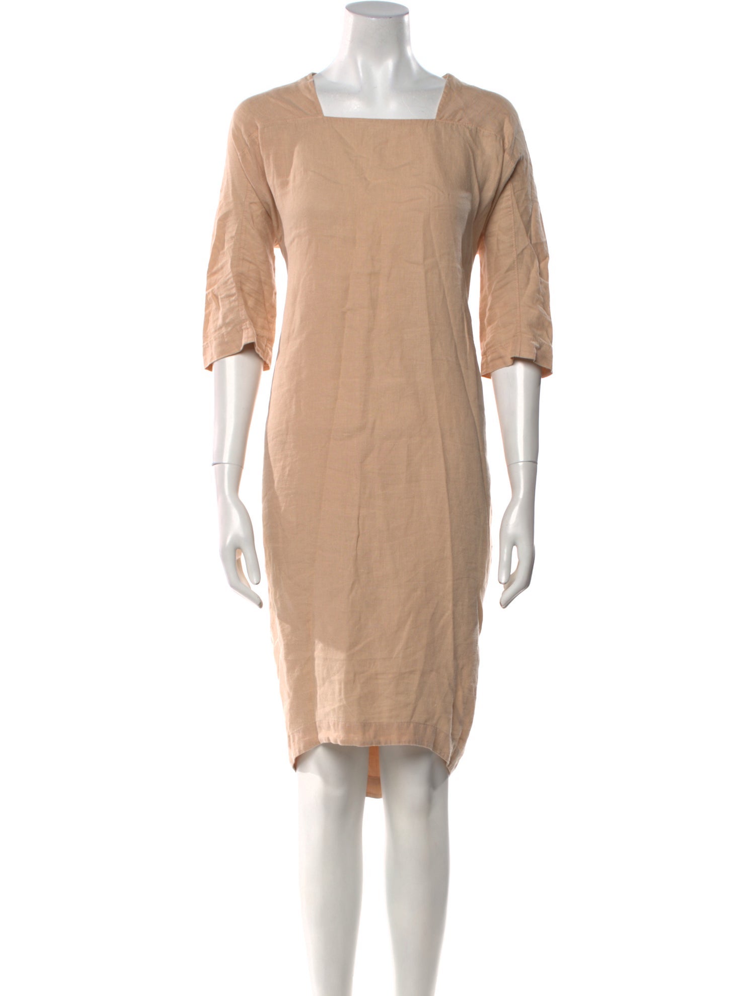 Black Crane Linen Knee-Length Dress