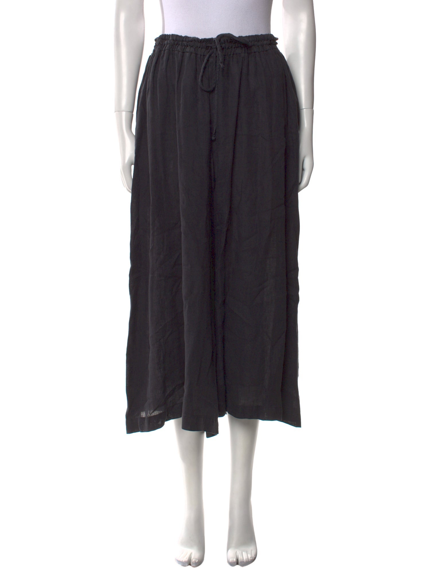Black Crane Linen Wide Leg Pants