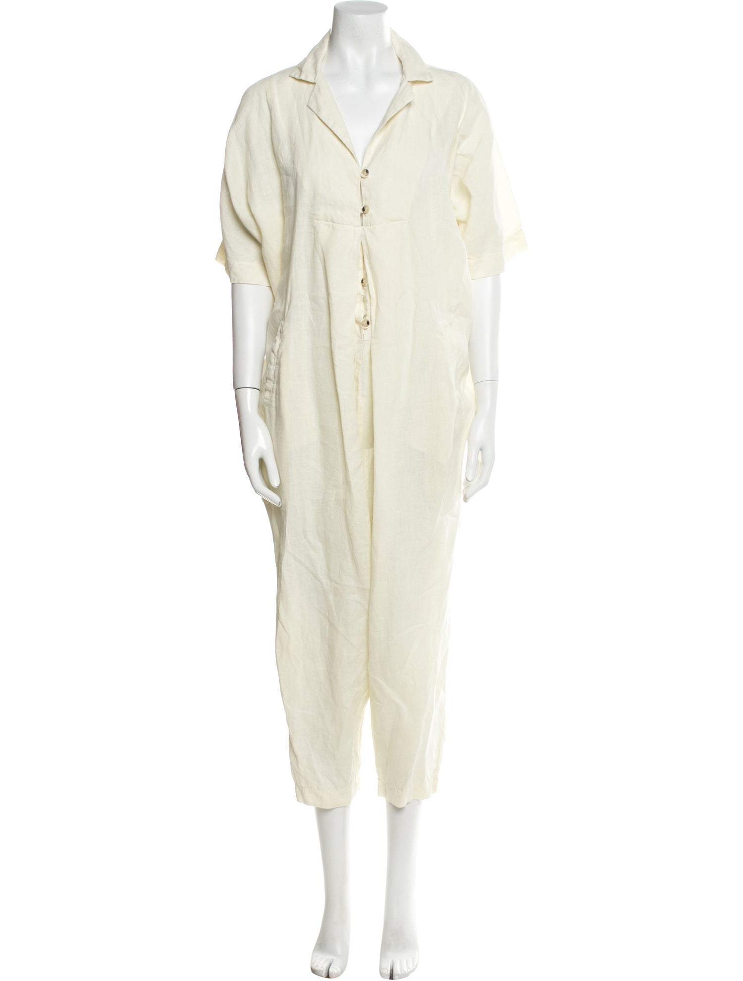 Black Crane Linen V-Neck Jumpsuit