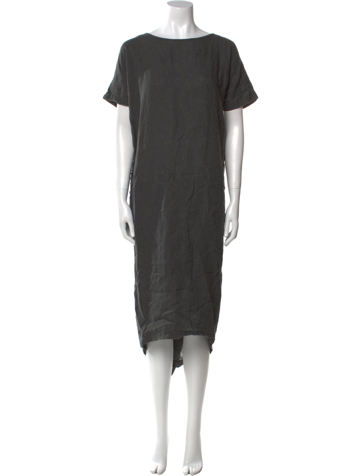 Black Crane Linen Midi Length Dress