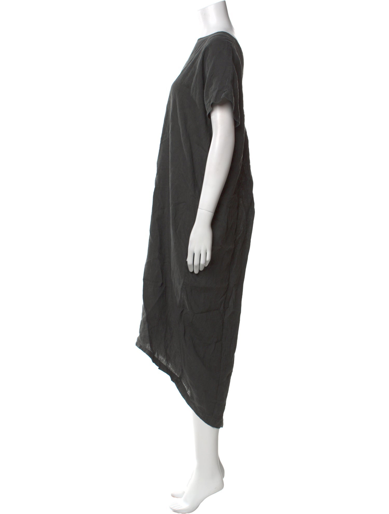 Black Crane Linen Midi Length Dress