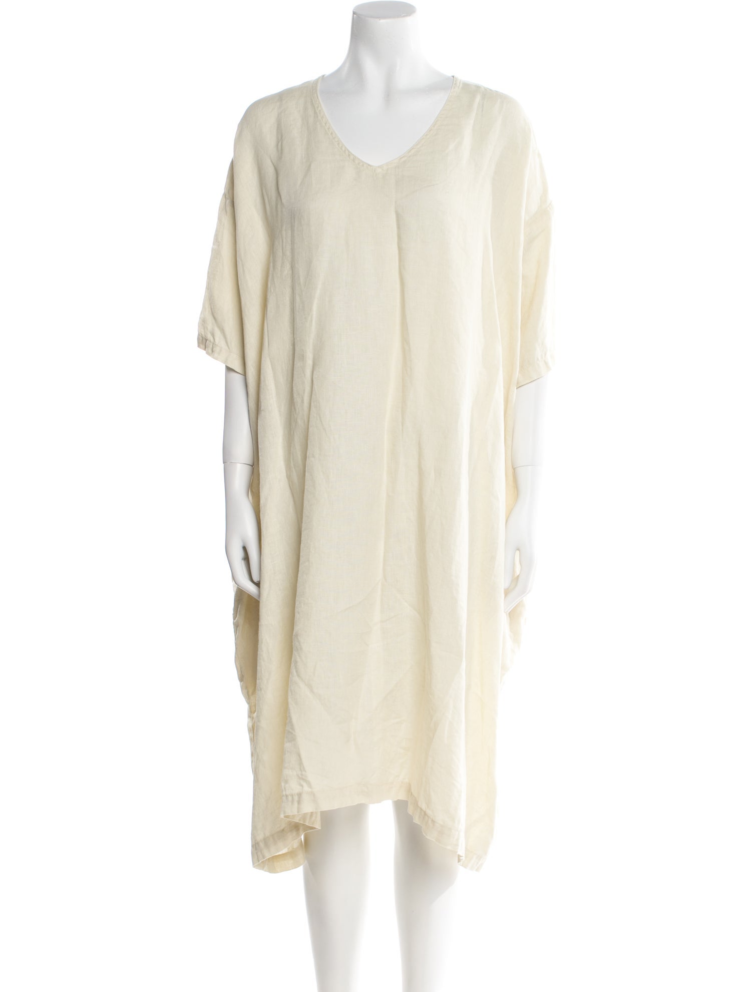 Black Crane Linen Knee-Length Dress