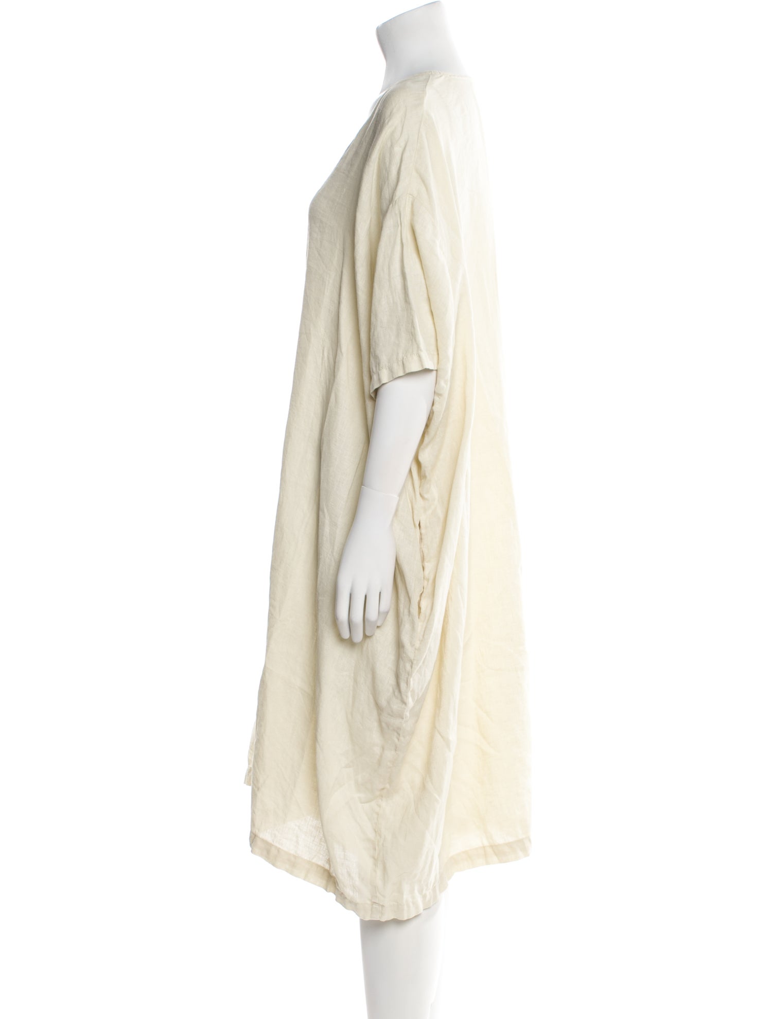 Black Crane Linen Knee-Length Dress