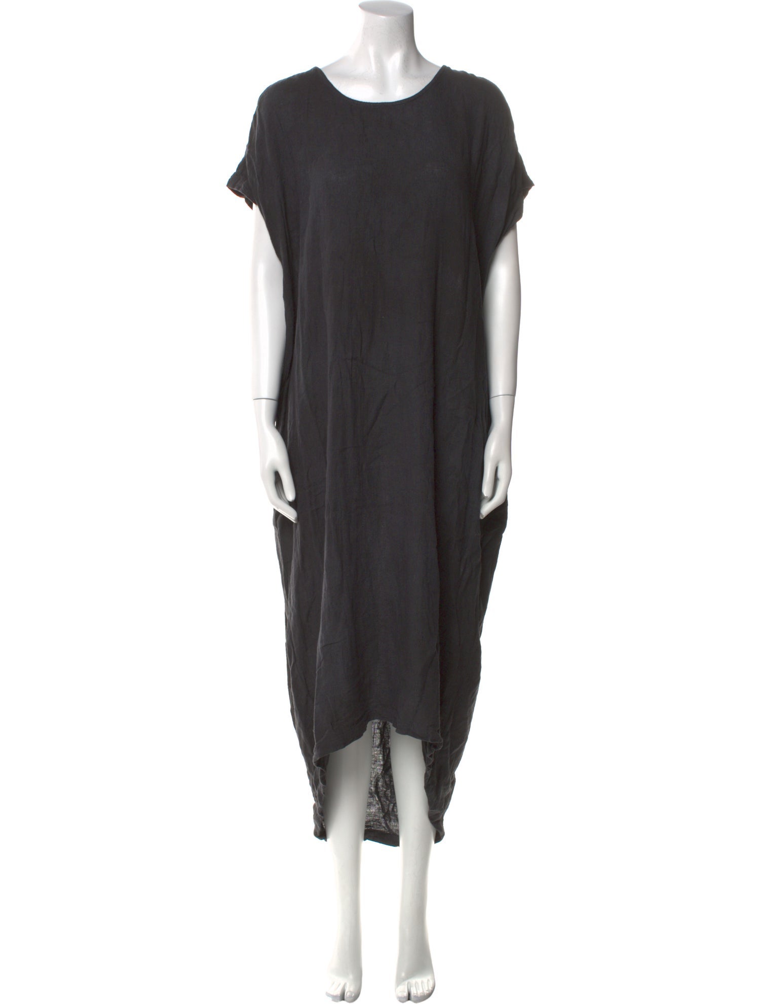 Black Crane Crew Neck Long Dress