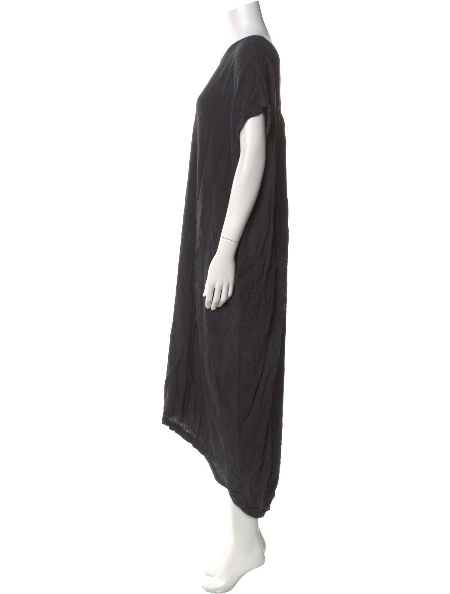 Black Crane Crew Neck Long Dress
