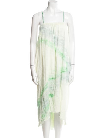 Black Crane Tie-Dye Print Midi Length Dress