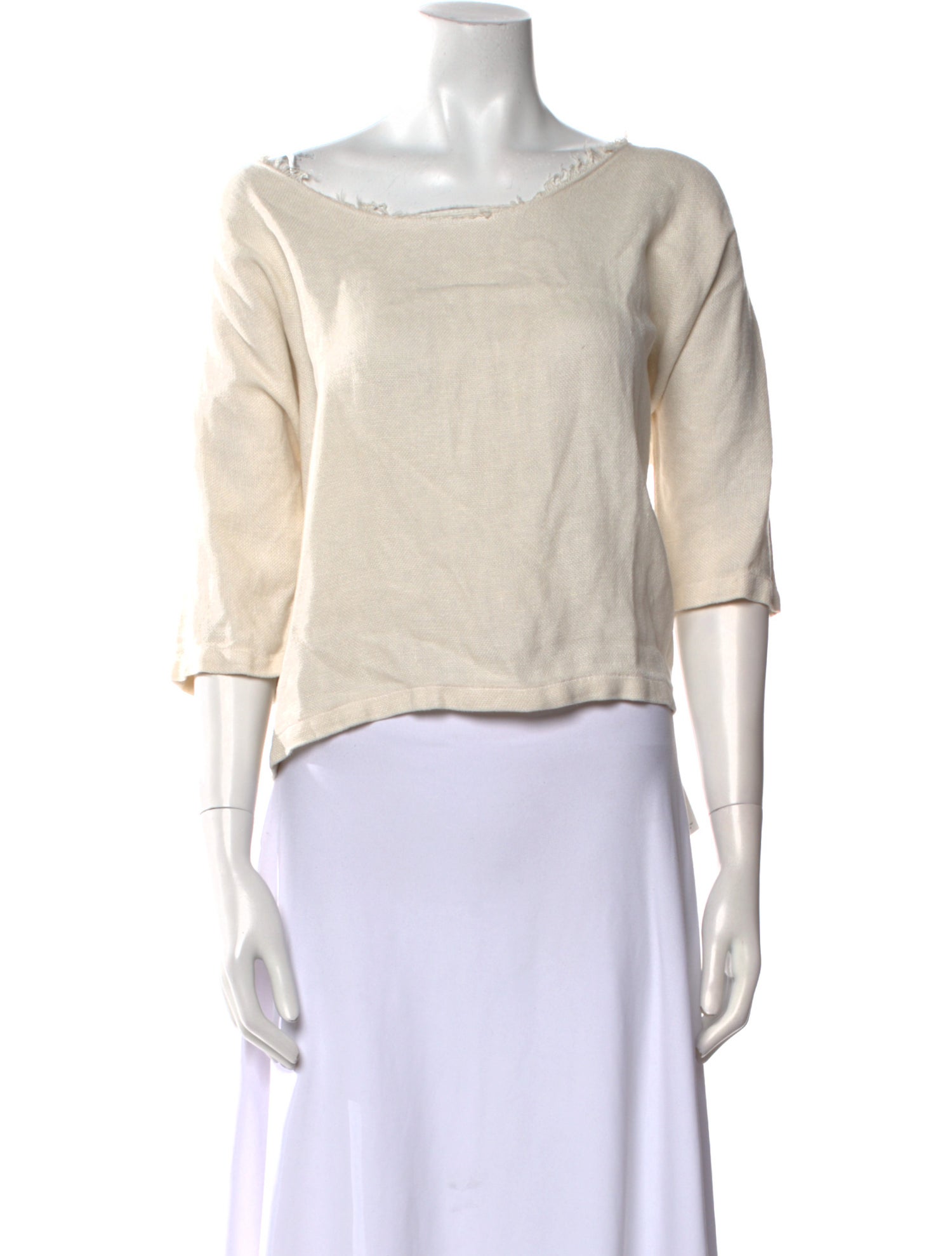 Black Crane Linen Bateau Neckline Crop Top