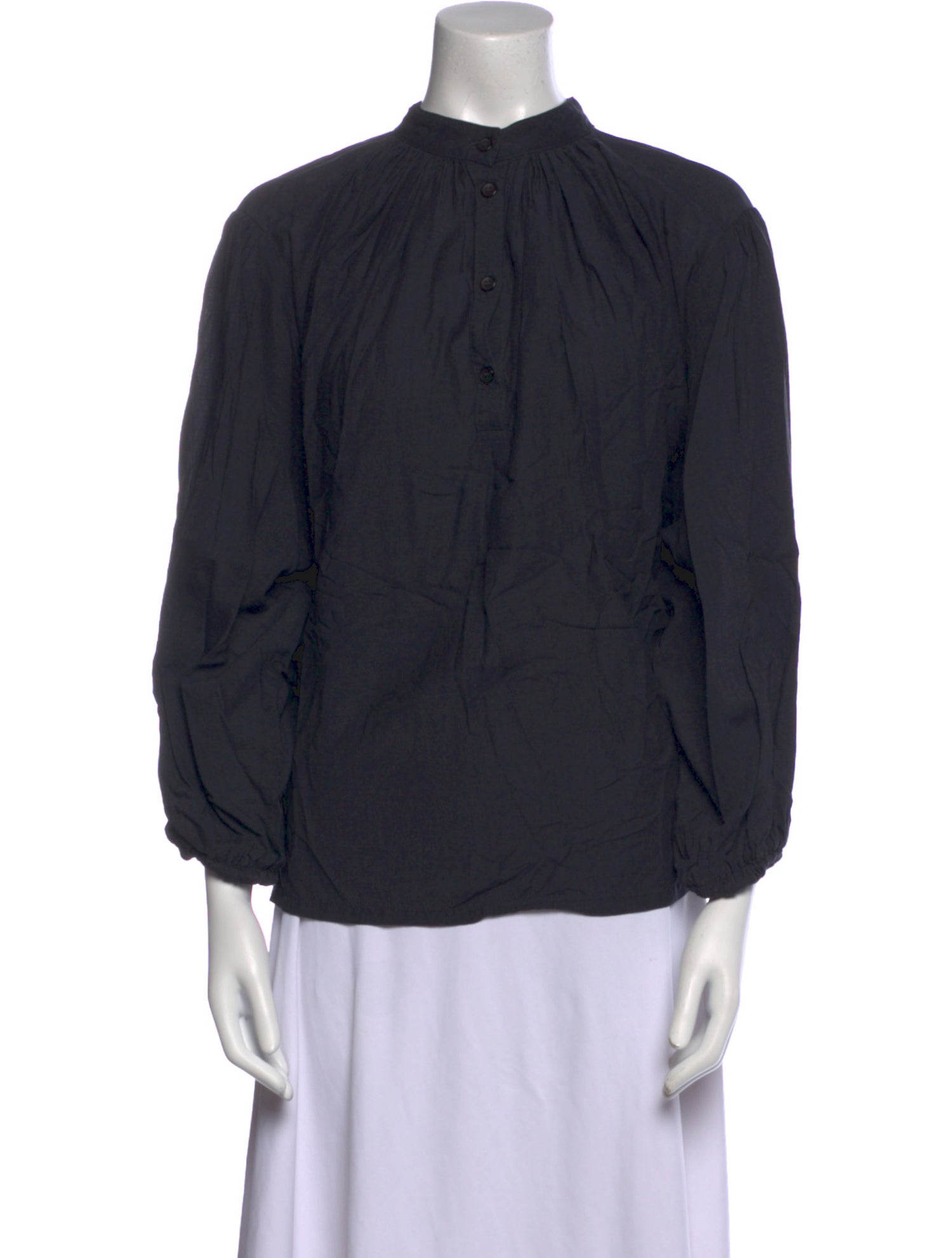 Black Crane Mock Neck Three-Quarter Sleeve Blouse