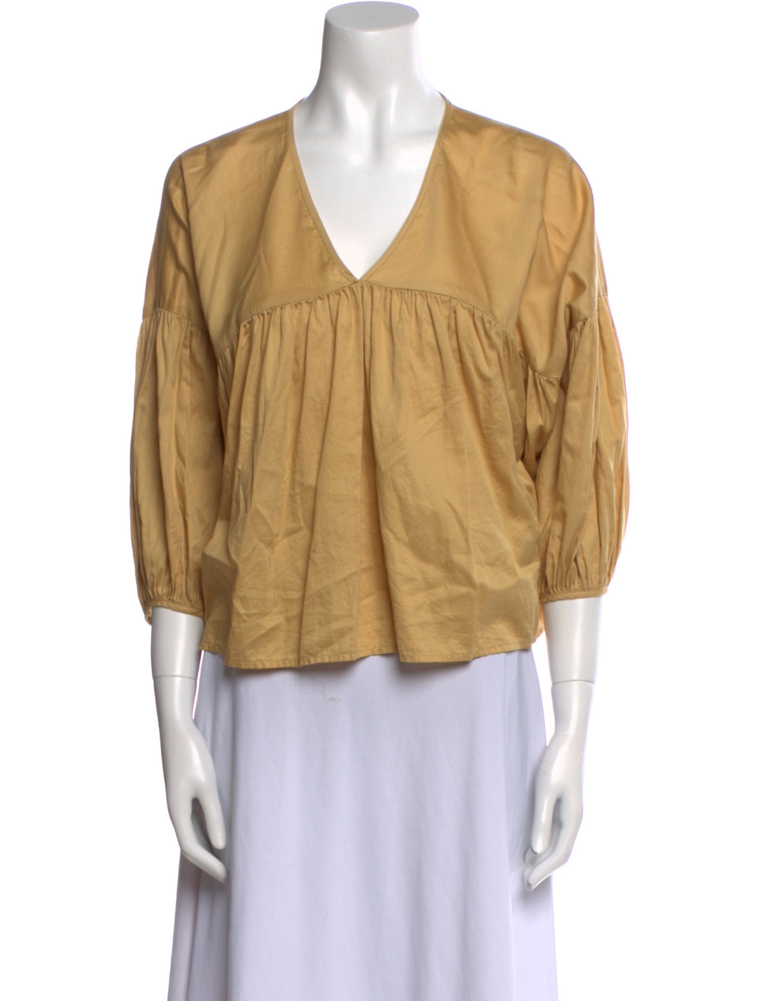 Black Crane V-Neck Three-Quarter Sleeve Blouse