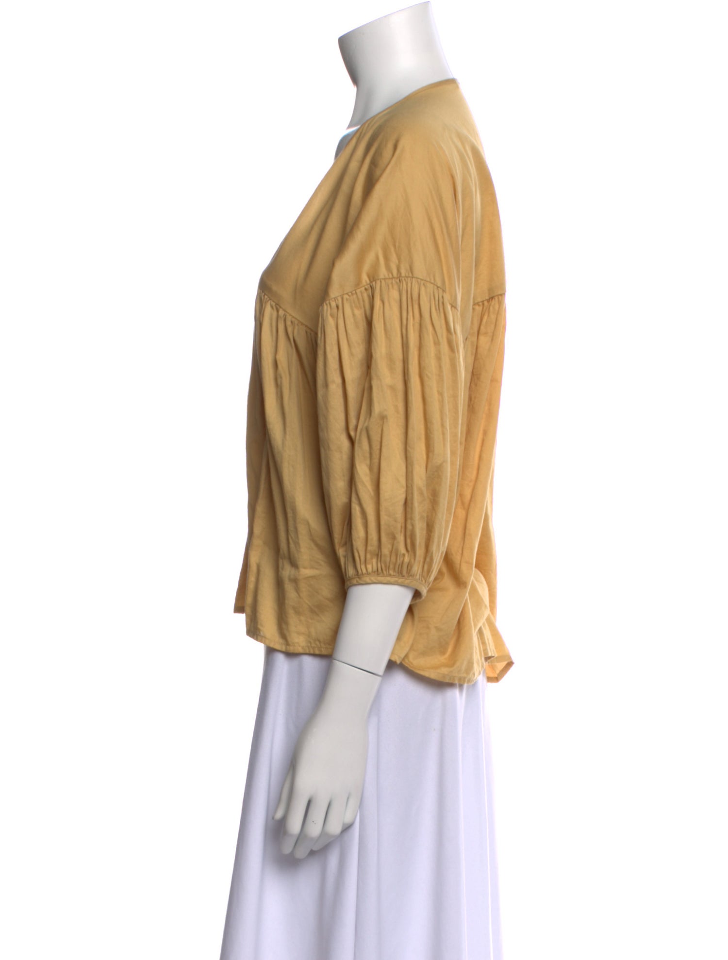 Black Crane V-Neck Three-Quarter Sleeve Blouse