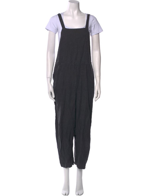 Black Crane Linen Square Neckline Jumpsuit