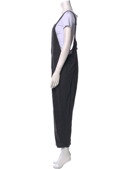 Black Crane Linen Square Neckline Jumpsuit