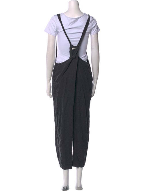 Black Crane Linen Square Neckline Jumpsuit
