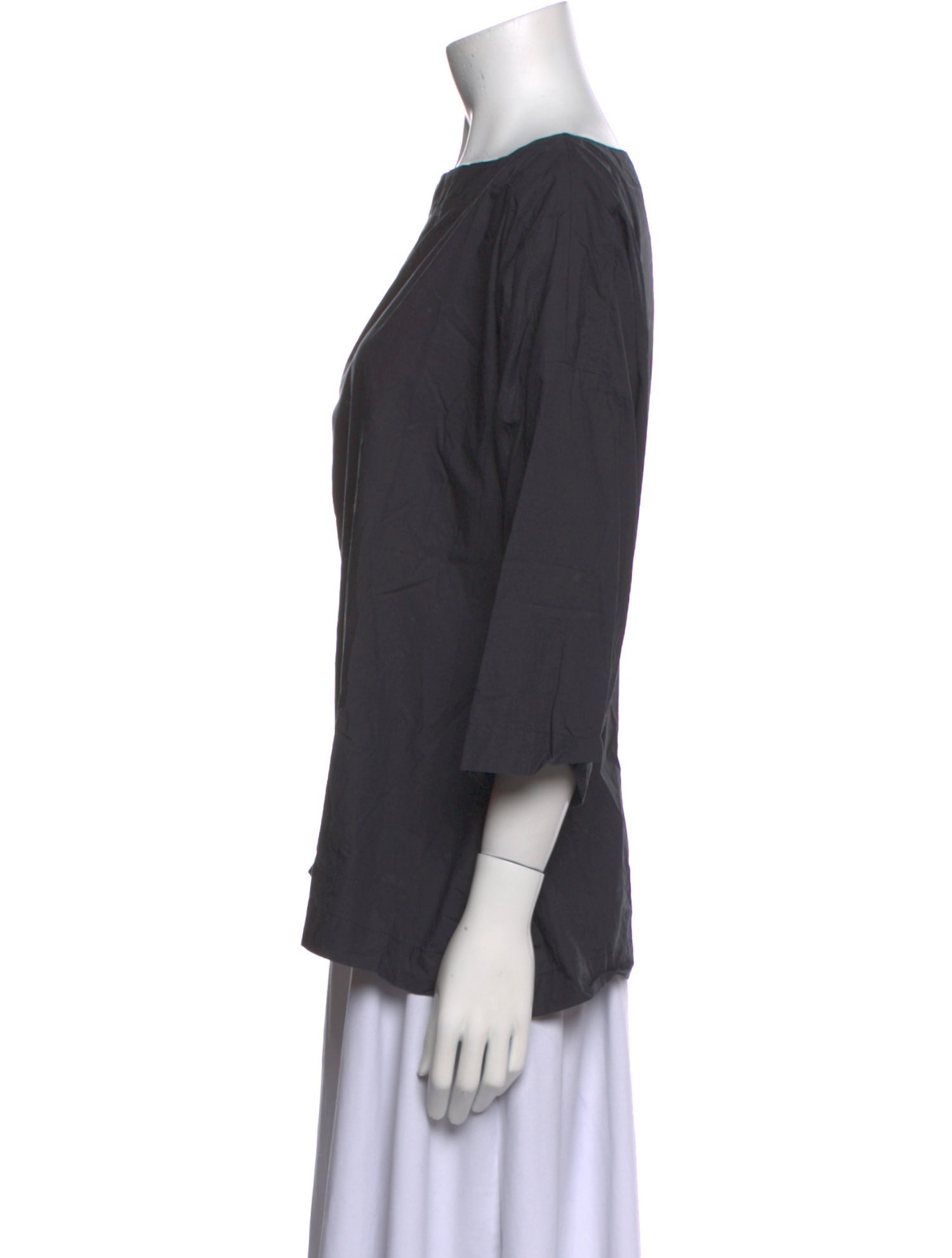 Black Crane Bateau Neckline Three-Quarter Sleeve Blouse