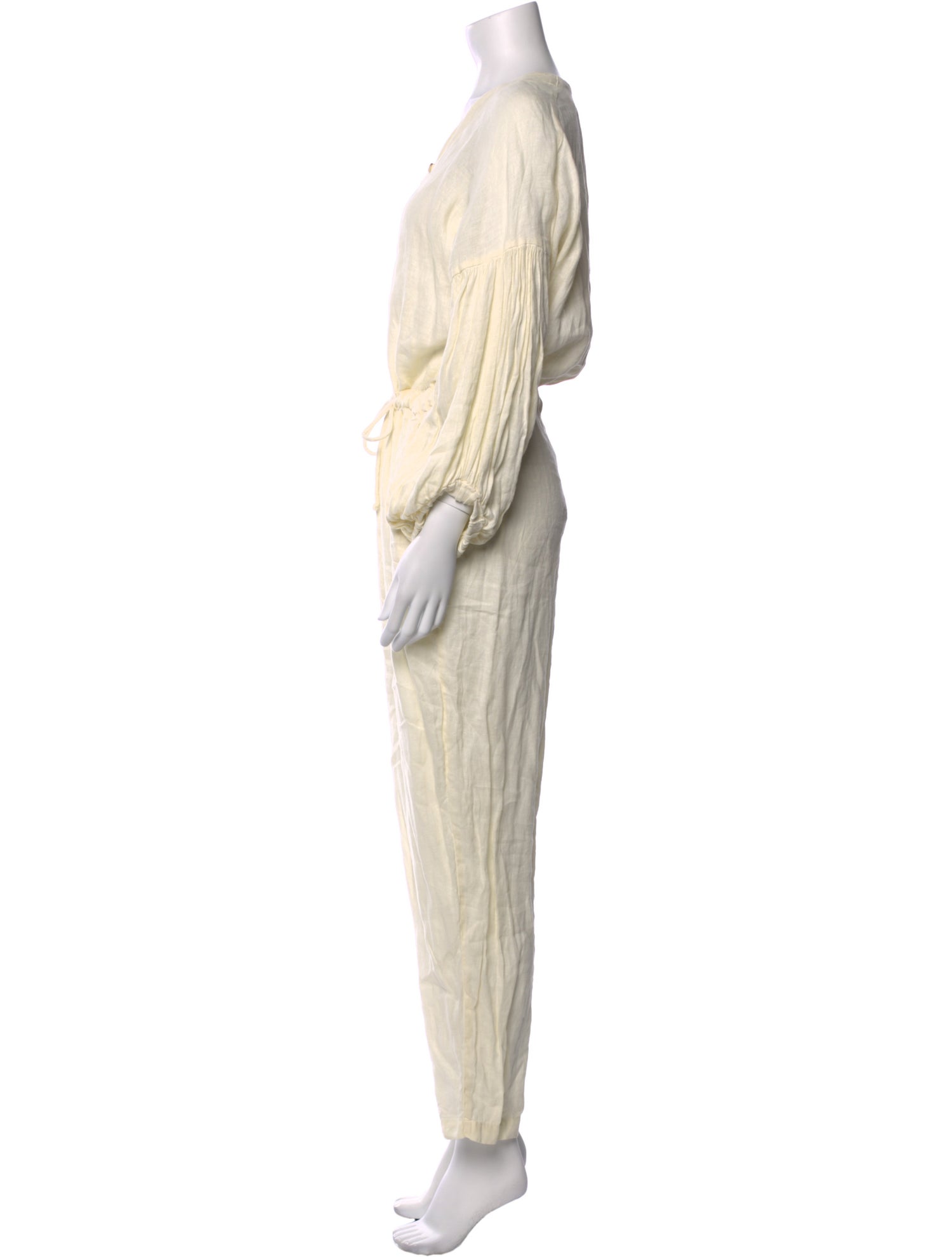 Black Crane Linen V-Neck Jumpsuit