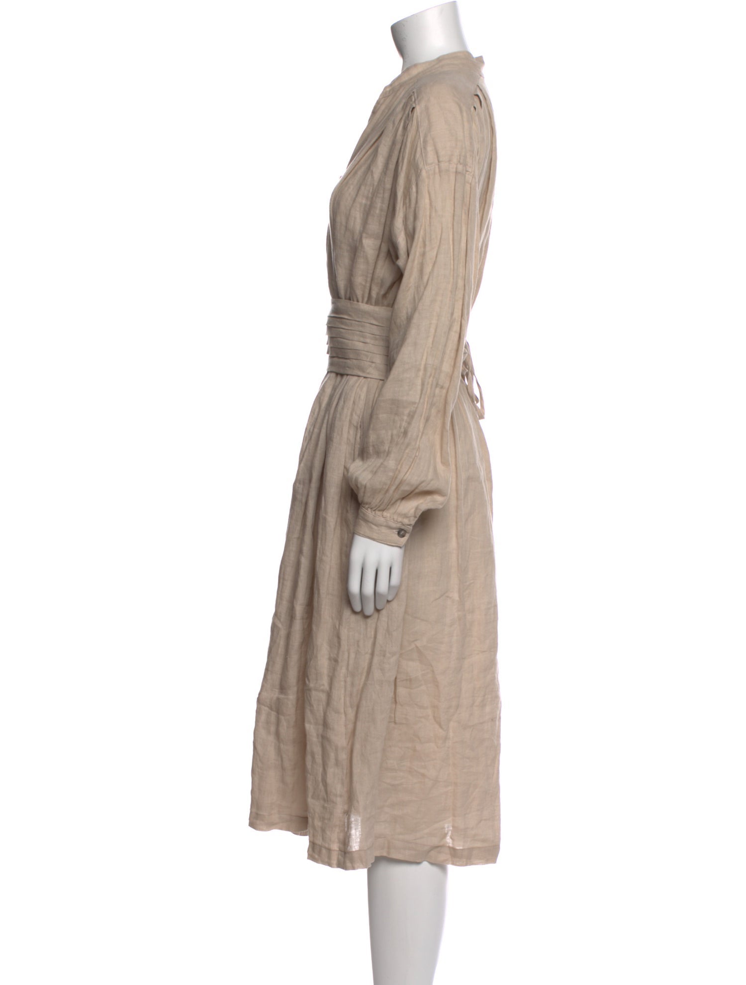 Black Crane Linen Midi Length Dress