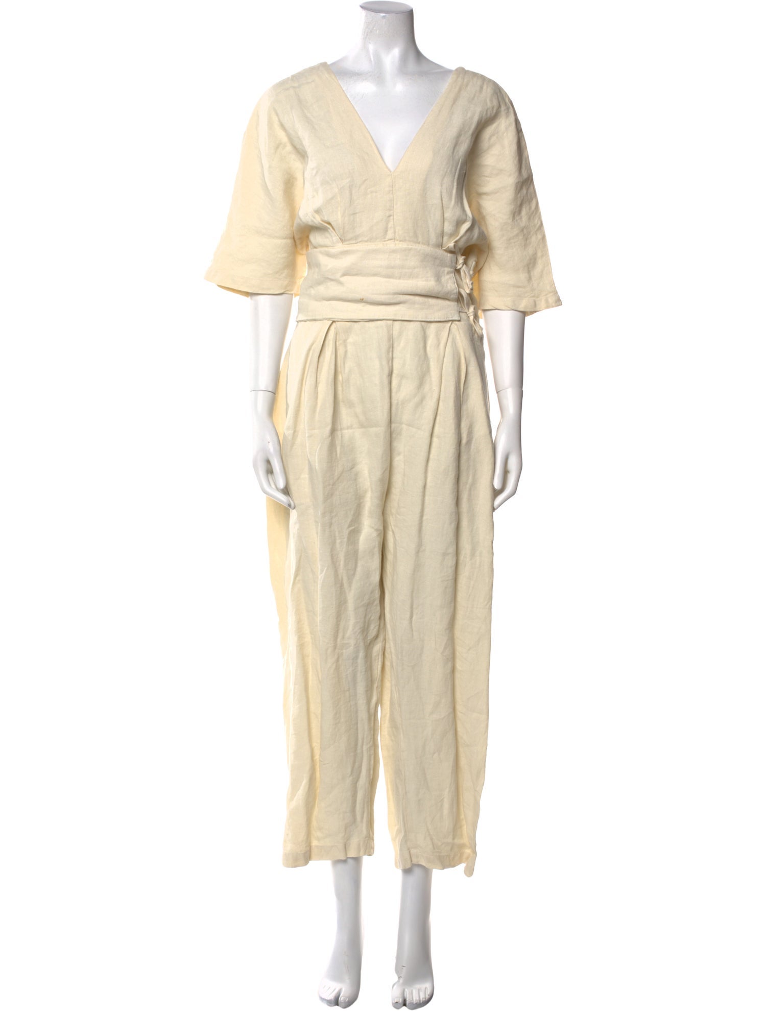 Black Crane Linen V-Neck Jumpsuit