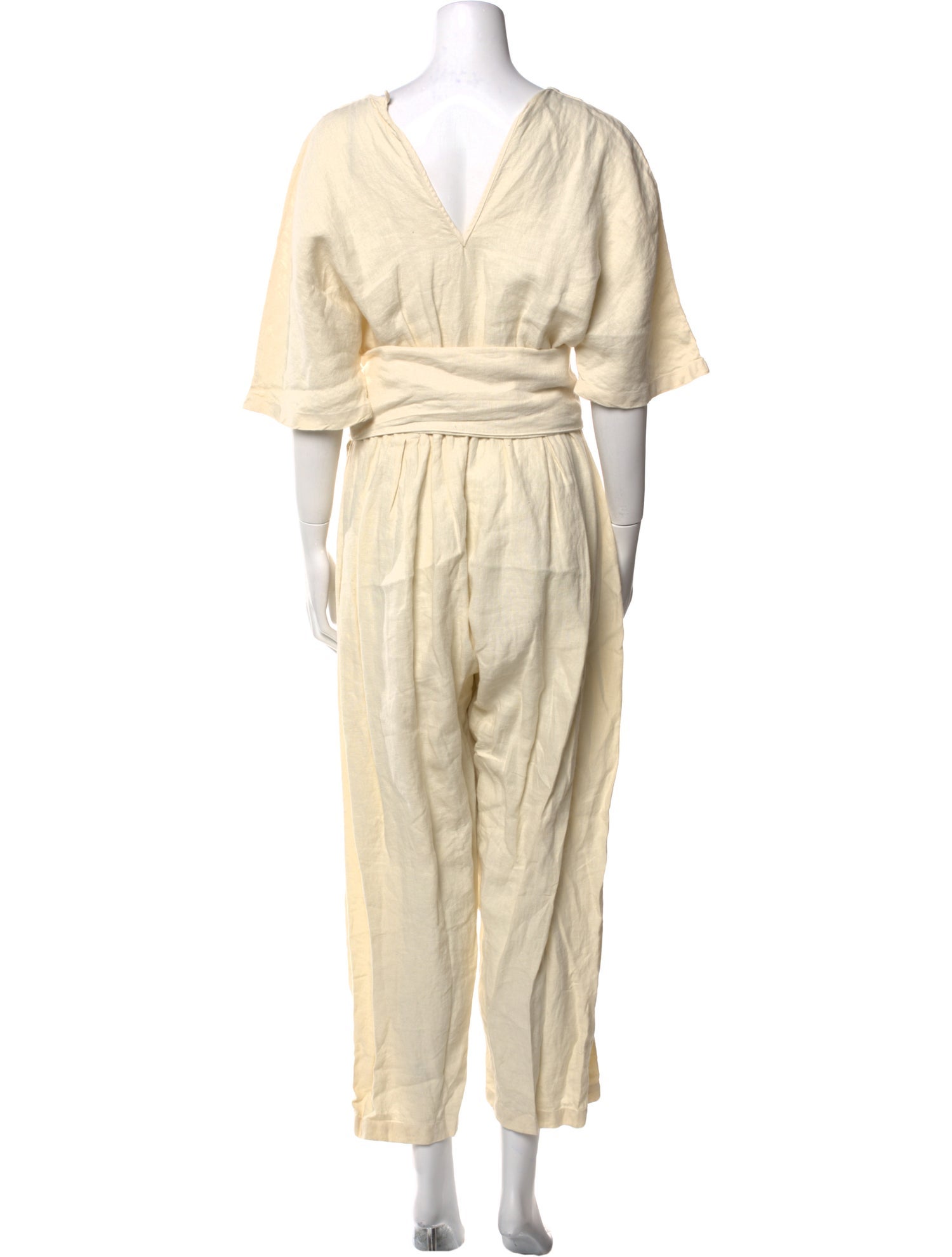 Black Crane Linen V-Neck Jumpsuit