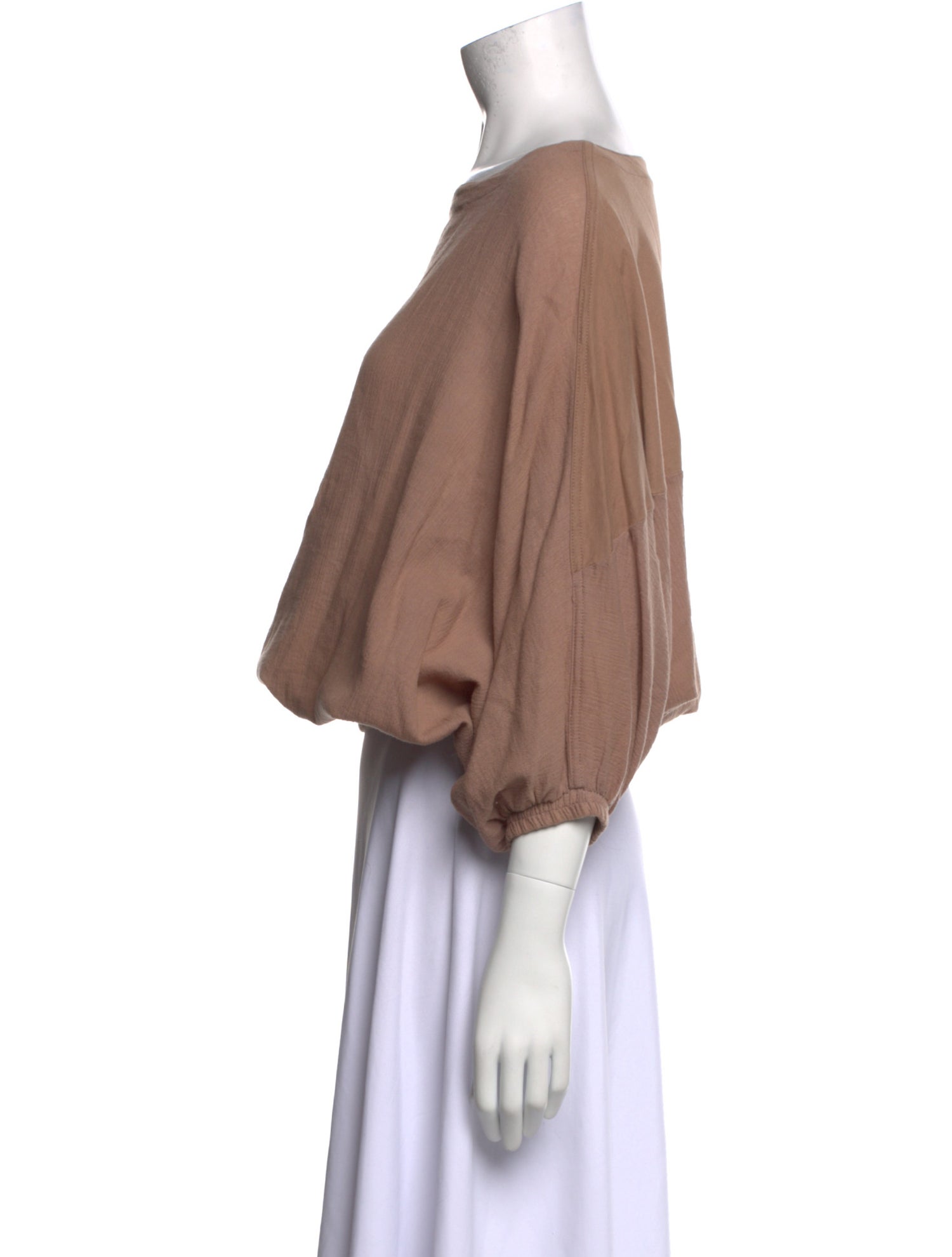 Black Crane Bateau Neckline Three-Quarter Sleeve Crop Top