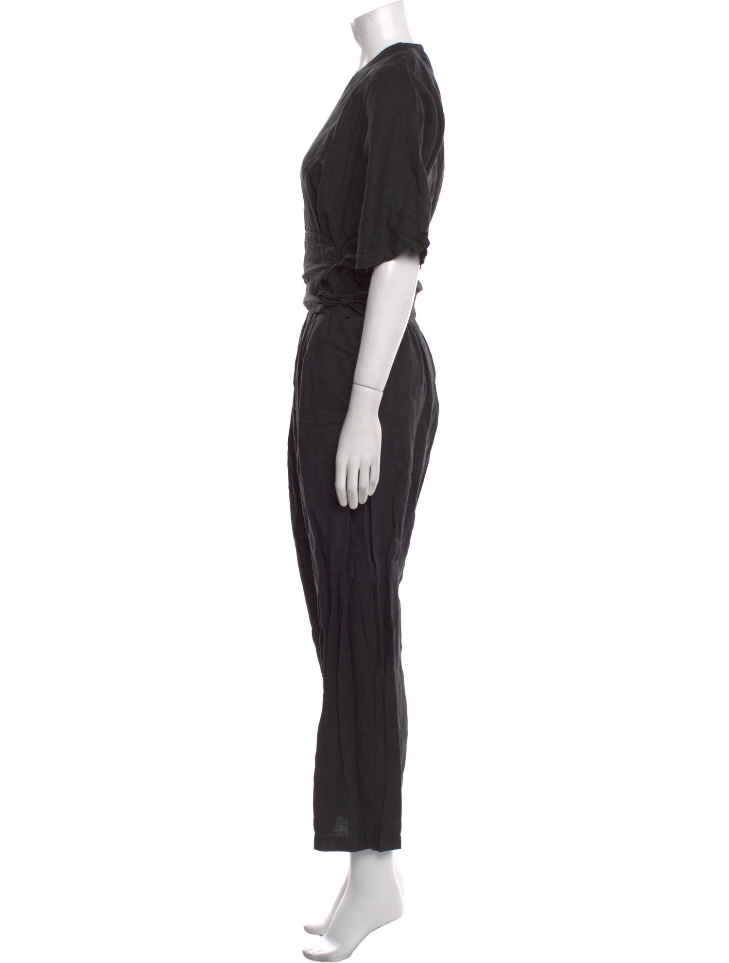 Black Crane Linen V-Neck Jumpsuit