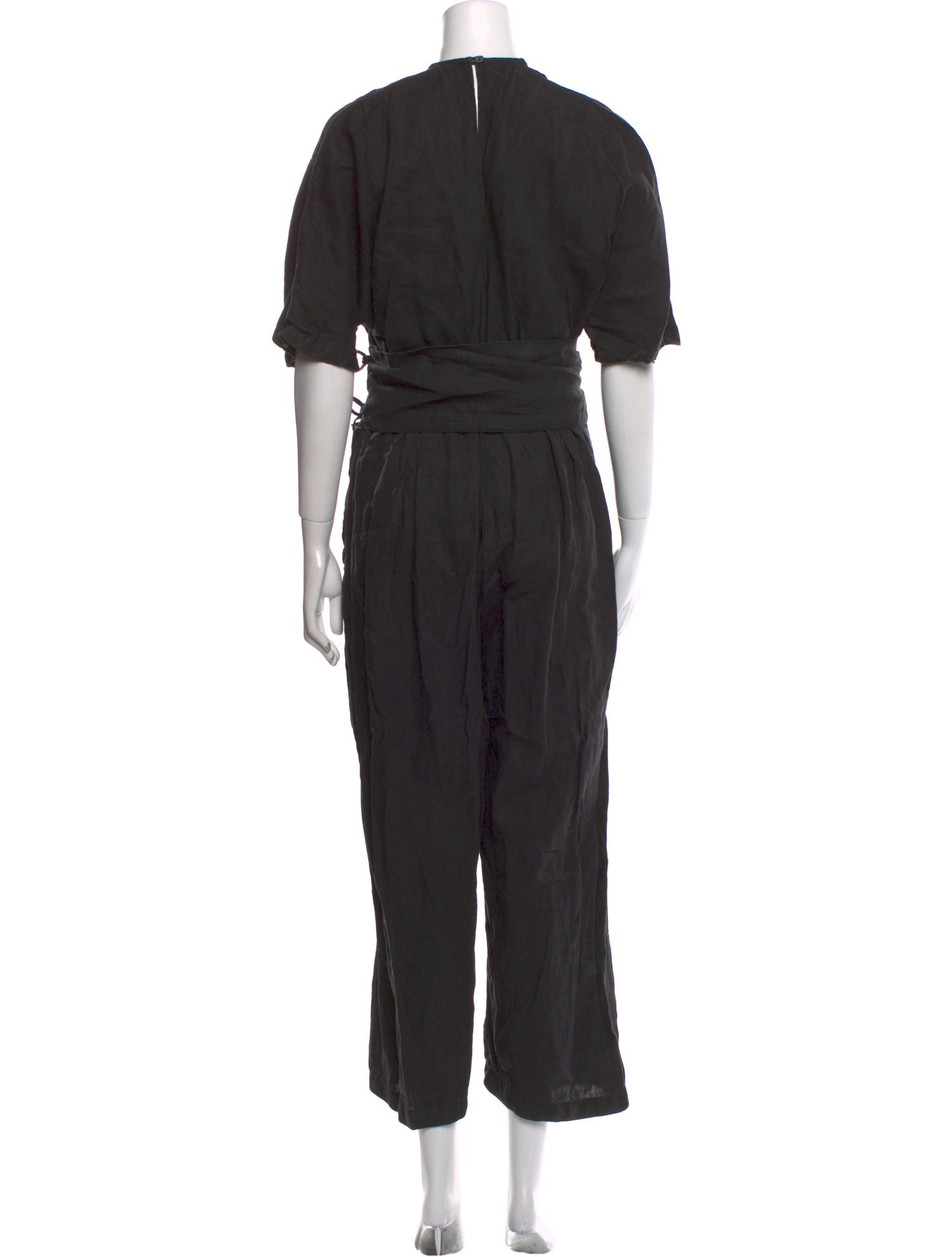 Black Crane Linen V-Neck Jumpsuit