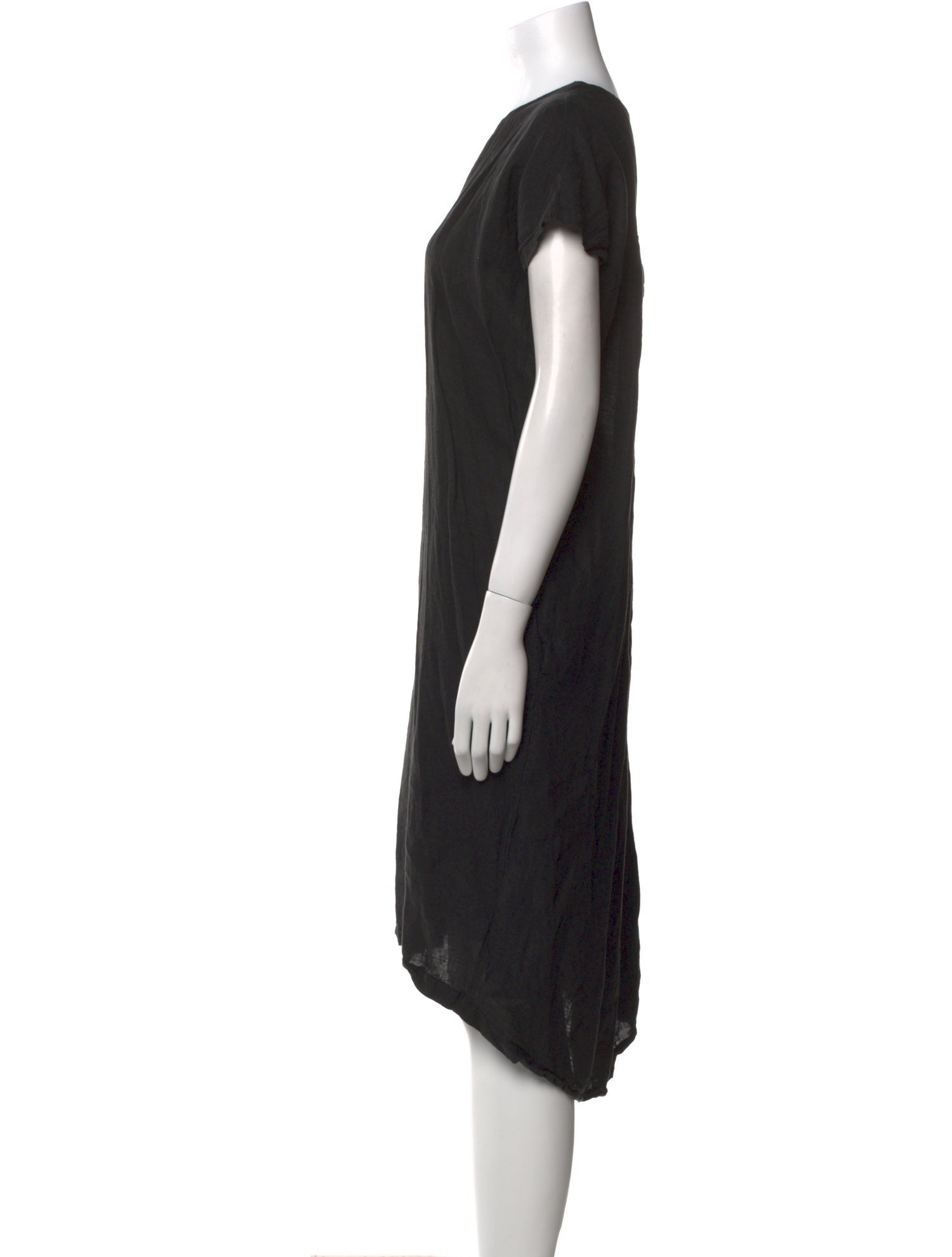 Black Crane Linen Midi Length Dress