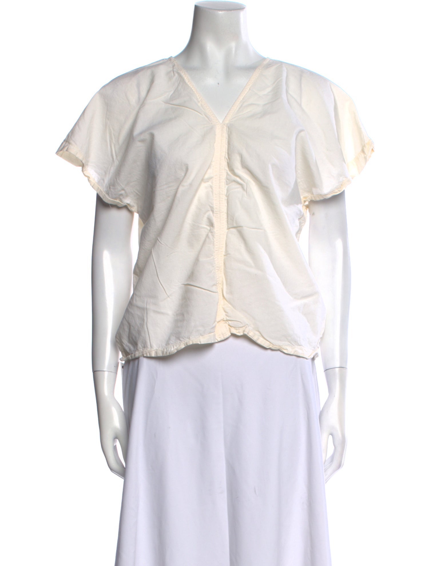 Black Crane V-Neck Short Sleeve Blouse