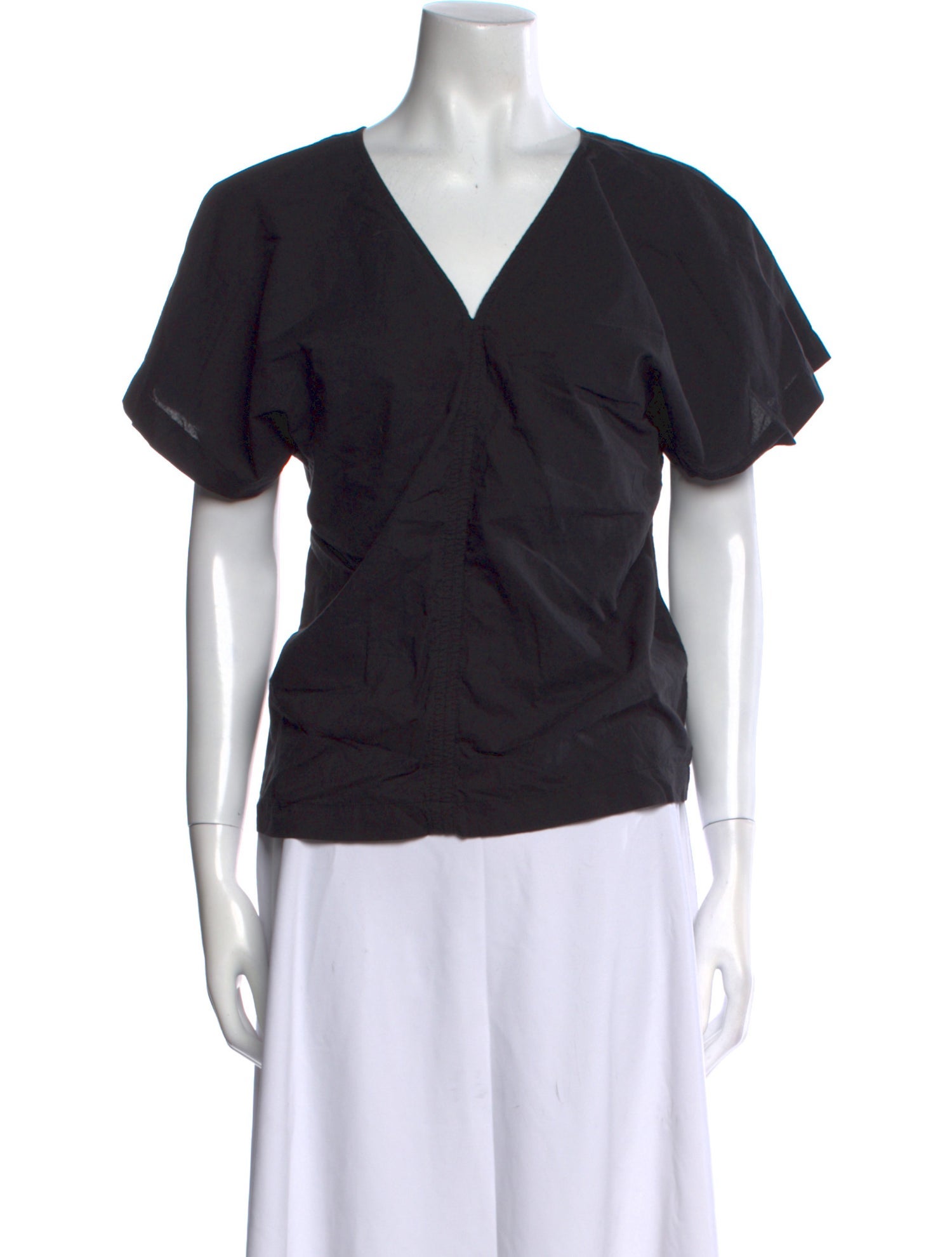 Black Crane V-Neck Short Sleeve Top