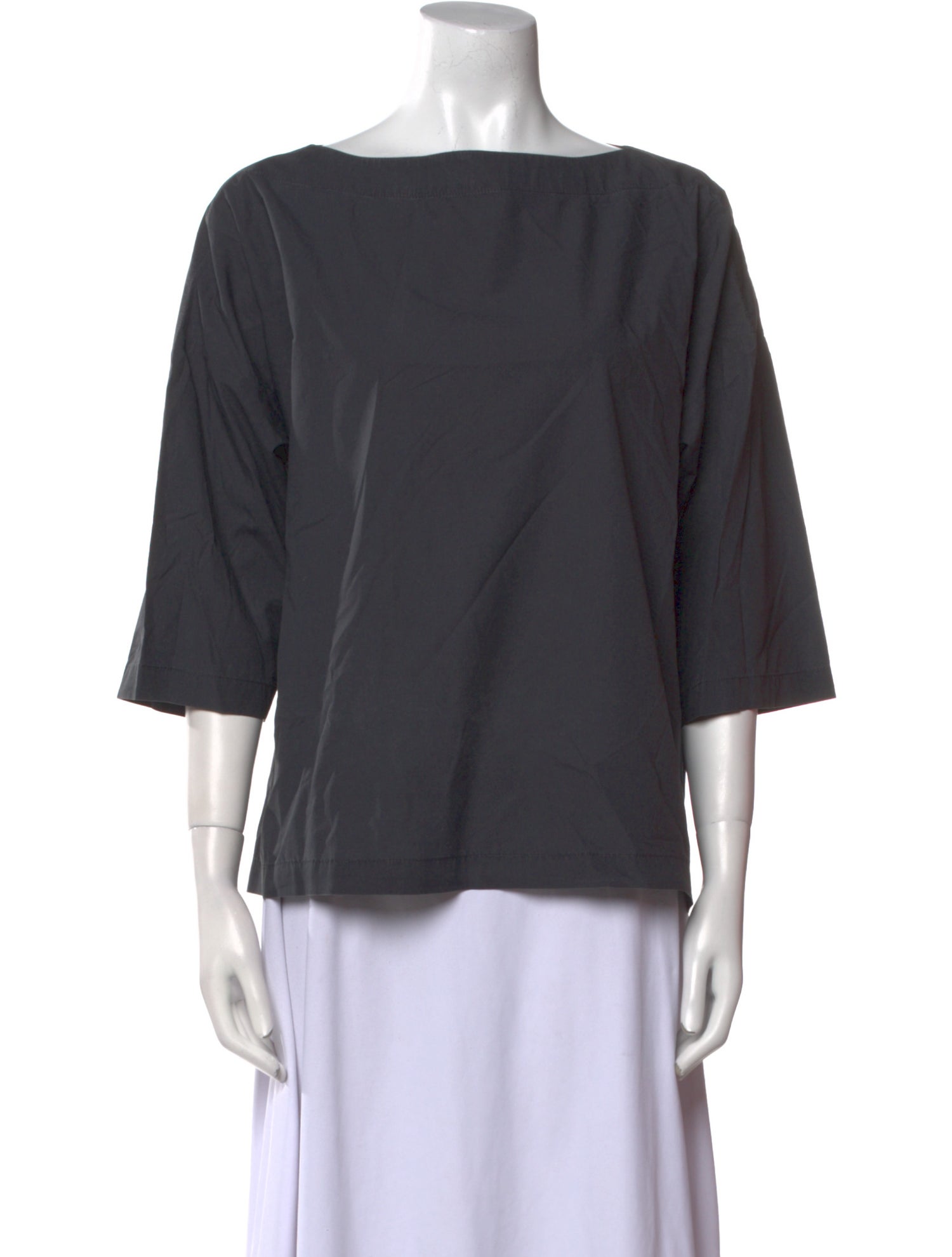 Black Crane Bateau Neckline Three-Quarter Sleeve Blouse